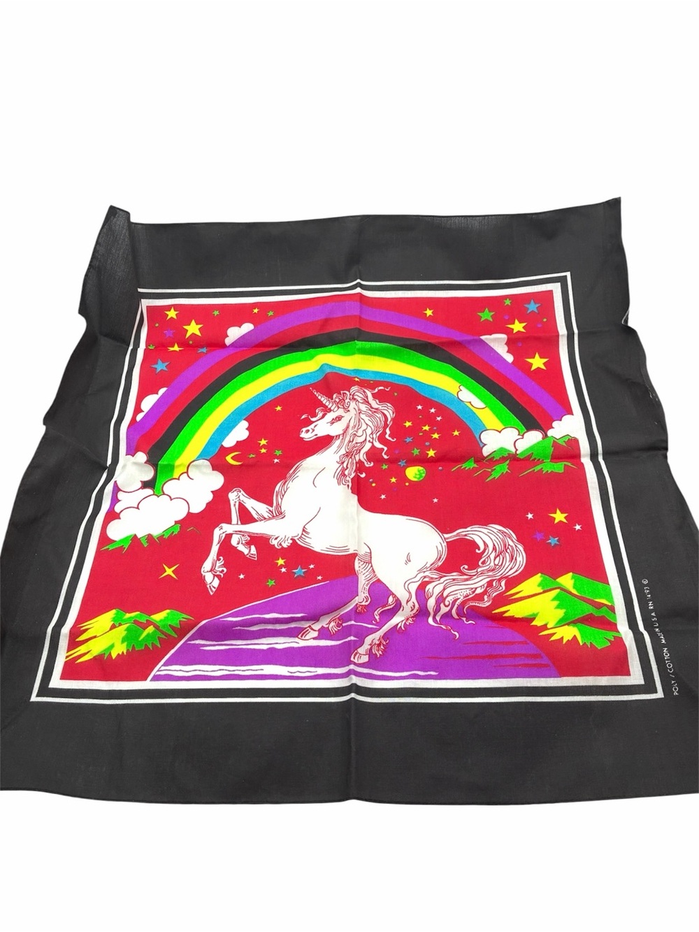 Vintage Unicorn Rainbow Colorful Bandana Scarf 21x22 80s 90s